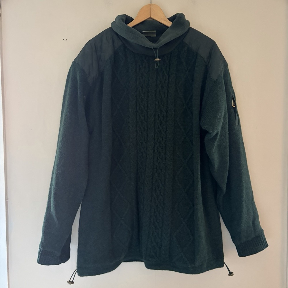 Aran Woollen Mills Sweater Size XXL Green Cable Knit Quilted Fisherman Ireland